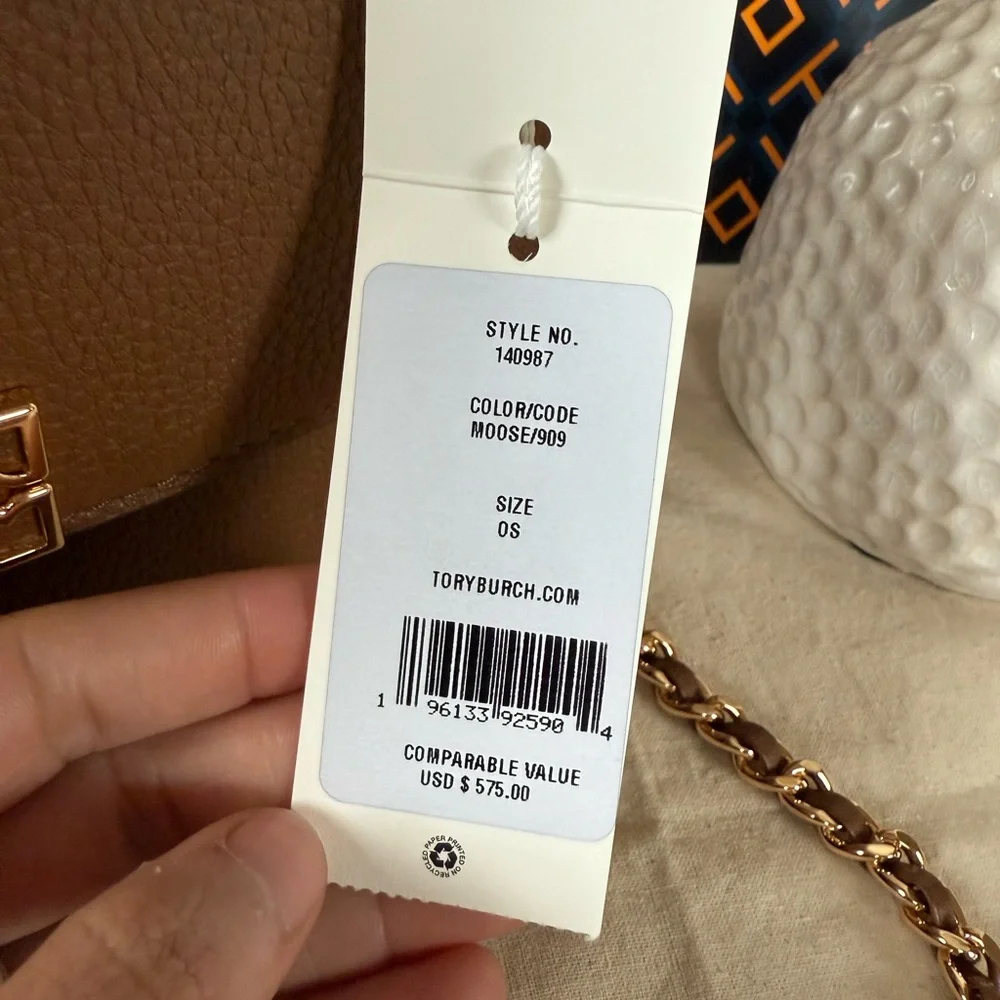 NWT Tory Burch Britten Small Adjustable Shoulder Bag 140987 Moose $575